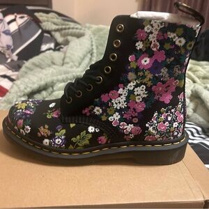 Dr. Martens Black Floral Combat Boots